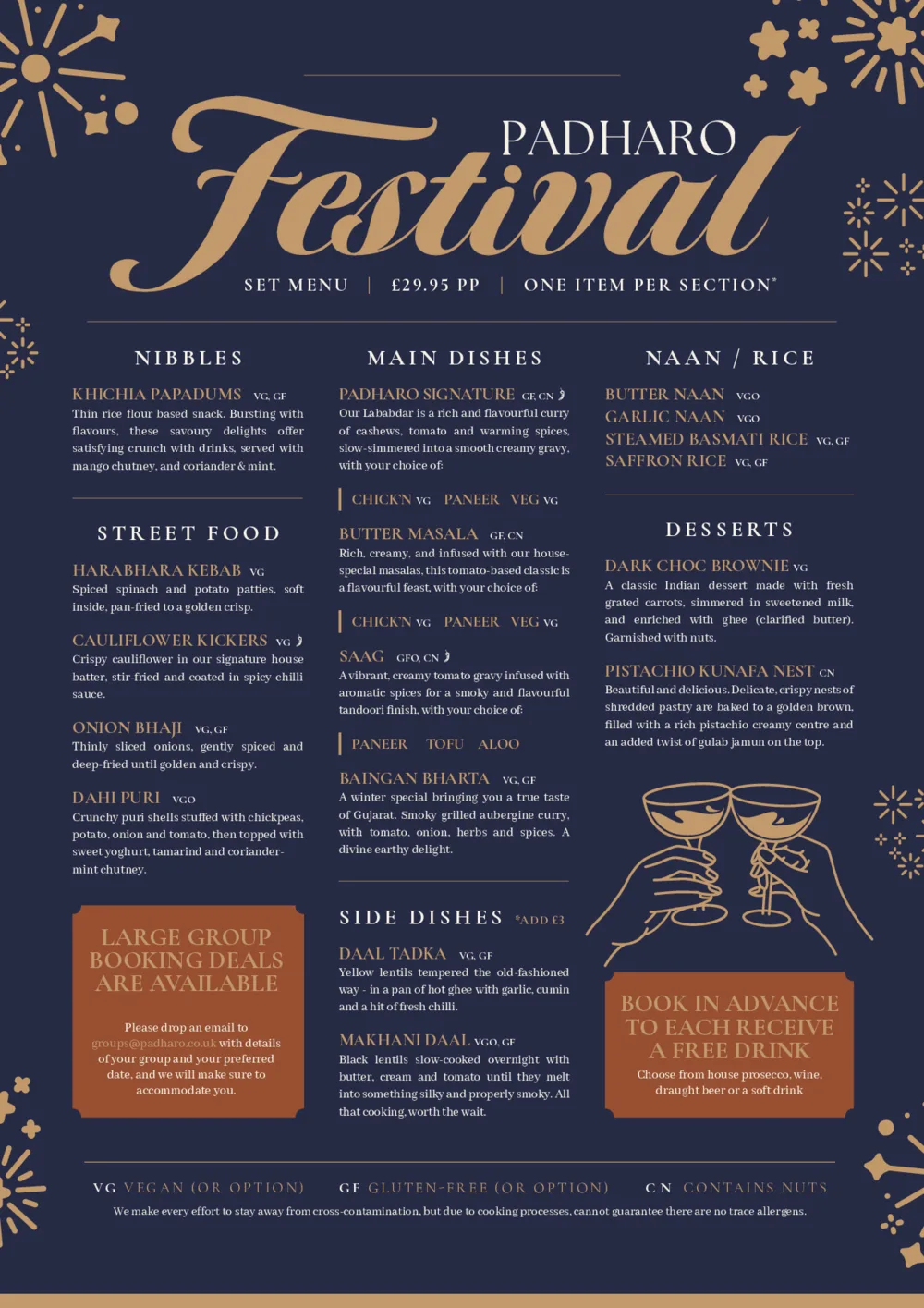 Printed copy of the Padharo Festival Menu