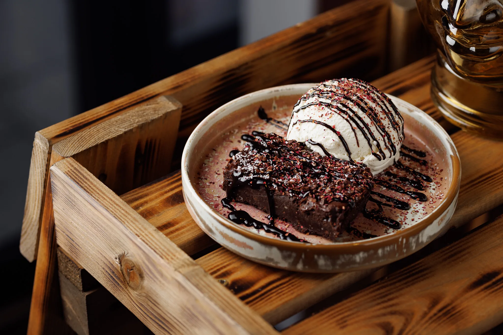 Dark chocolate brownie dessert at Padharo - sign up for a free birthday treat